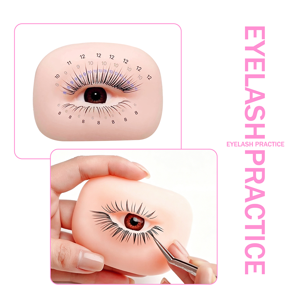 Eyelash Extension Model - หุ่นฝึกต่อขนตาพร้อมขนตาบนและล่าง แบบจำลองดวงตา 3 มิติ สมจริงสูง สำหรับผู้เริ่มต้น