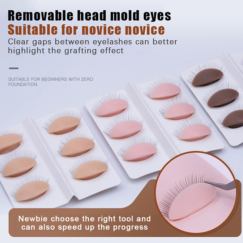 Eyelash Extension Model - หัวหุ่นฝึกต่อขนตาปลอมแบบถอดเปลือกตาได้ ทำจากซิลิโคน สำหรับฝึกสักคิ้ว 3 คู่/ชุด