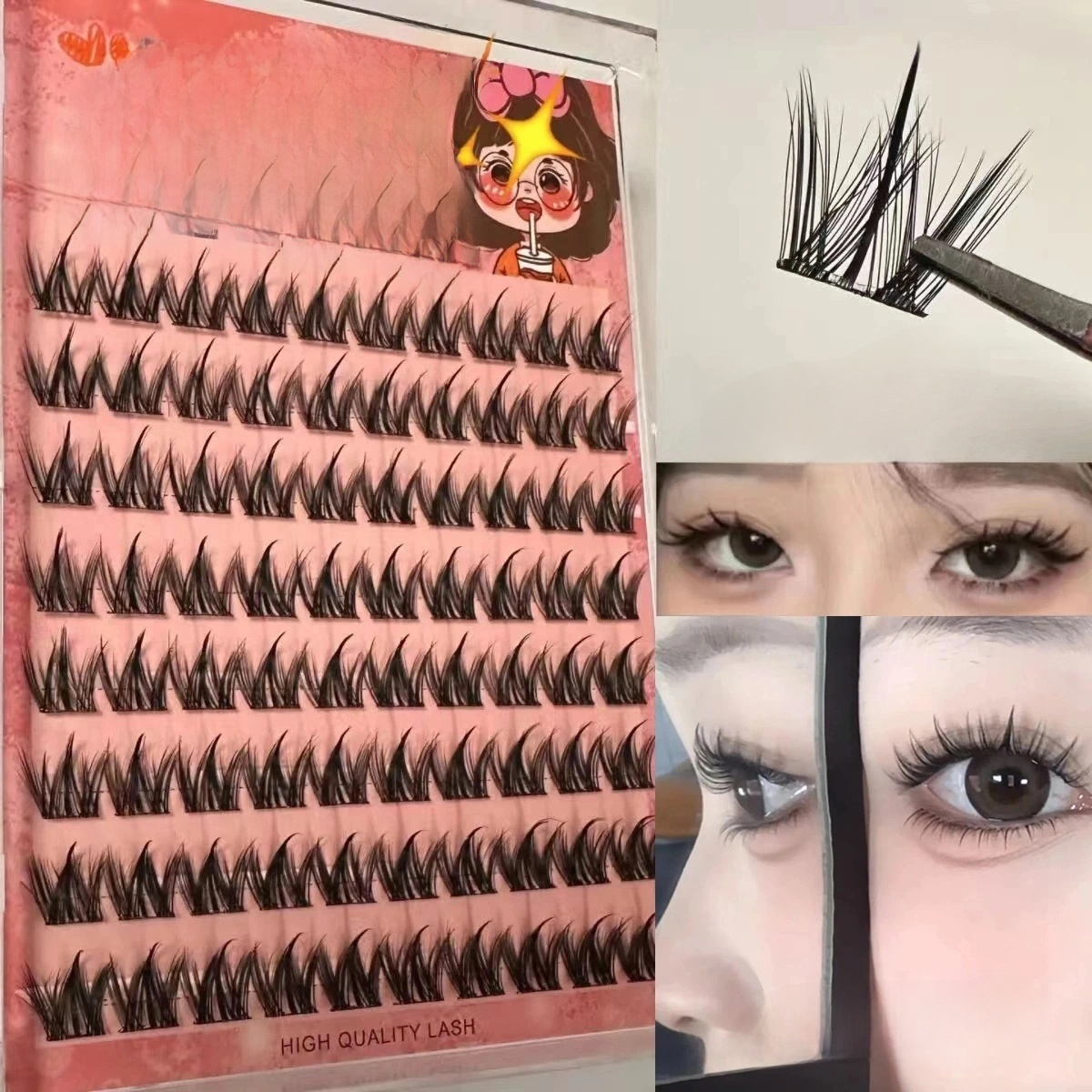 Eyelash Extension No 11 - ขนตาปลอมแบบติดเอง 100 ชิ้น ขนตาแบบคลัสเตอร์ที่นำกลับมาใช้ใหม่ได้ ไม่ต้องใช้กาว มาพร้อมแหนบ