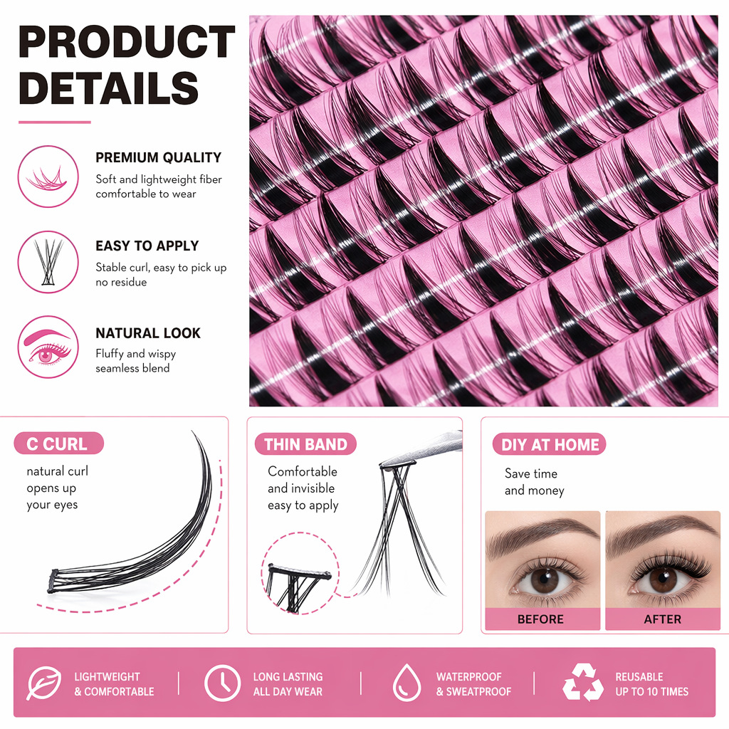 ชุดขนตาปลอม QIUNING Lash Clust - Eyelash Extension Wet Look บทวิจารณ์และราคา